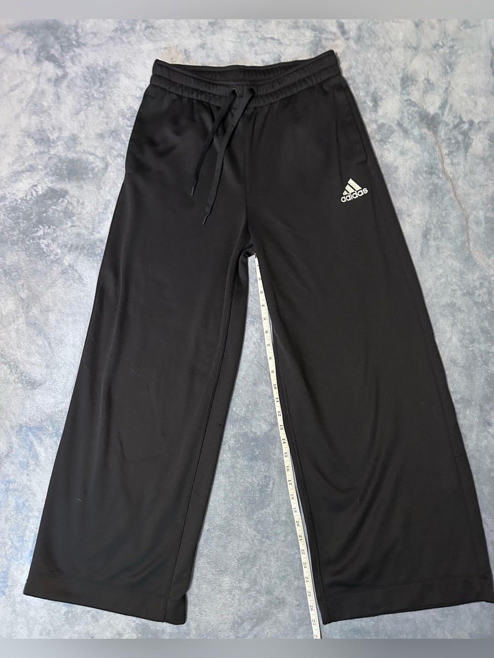 adidas Black Wide Leg Track Pants with Drawstring